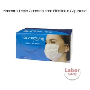 Máscara Tripla Camada com Elástico e Clip Nasal